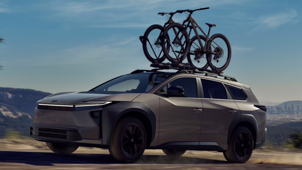 2026 Toyota bZ Woodland, front 3/4 in action. Image courtesy of Toyota.