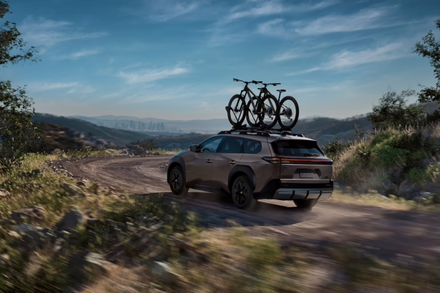 2026 Toyota bZ Woodland, rear 3/4 in action. Image courtesy of Toyota.