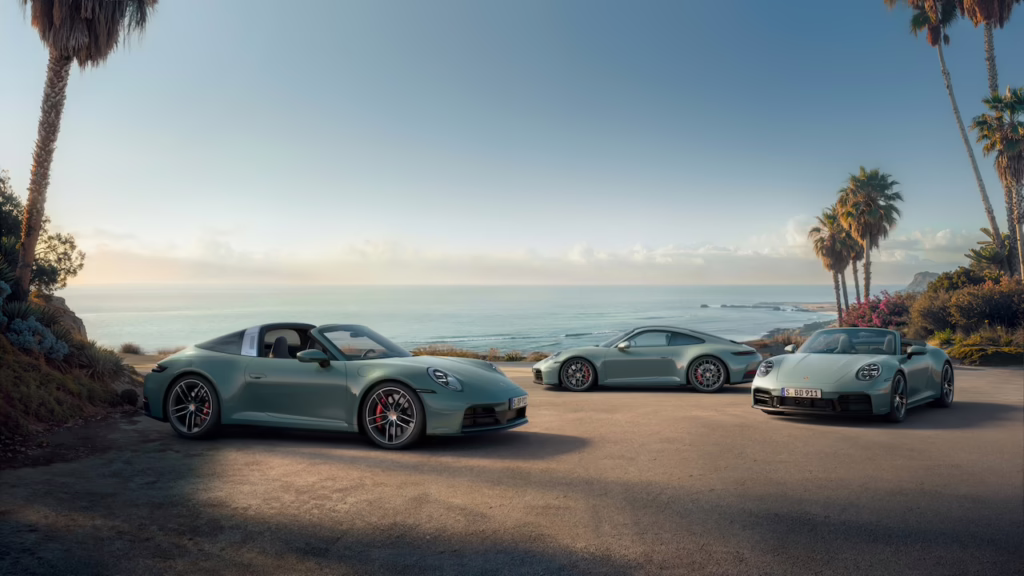 2026 Porsche 911 Carrera 4S, all three body styles, Targa on the left, Coupe in the middle, Cabriolet on the right. Image courtesy of Porsche.
