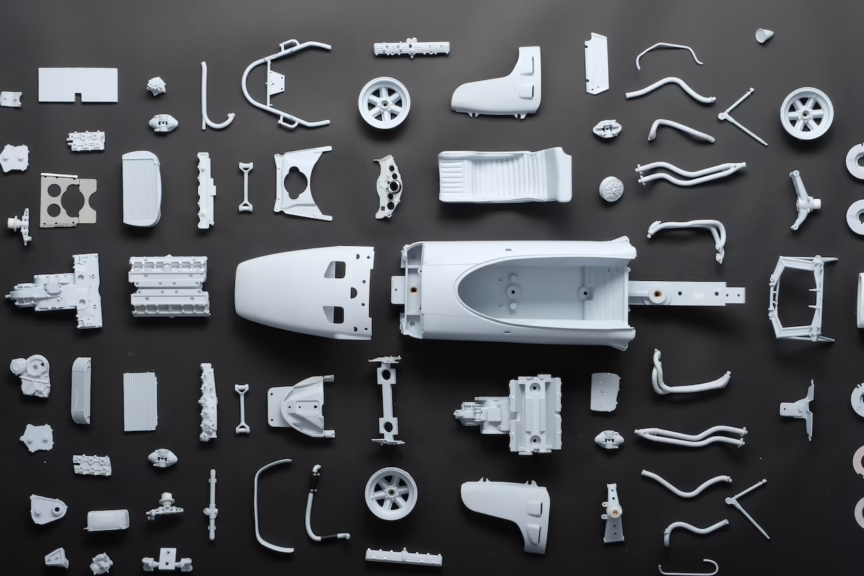 1/8th scale, Honda RA272 in parts yet to be assembled. Image courtesy of Honda