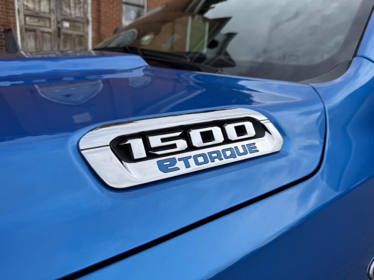 2026 Ram 1500 Lone Star with a HEMI V-8, eTorque mild hybrid hood badge. Image by Robin Warner