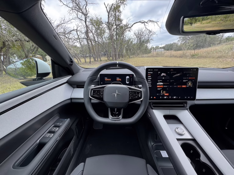 2026 Polestar 4, interior with digital instrument cluster and 15.4-inch center display. Image by Robin Warner