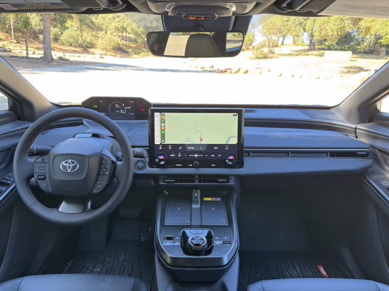 2026 Toyota bZ Woodland Interior with seven-inch instrument cluster and 14-inch center display.