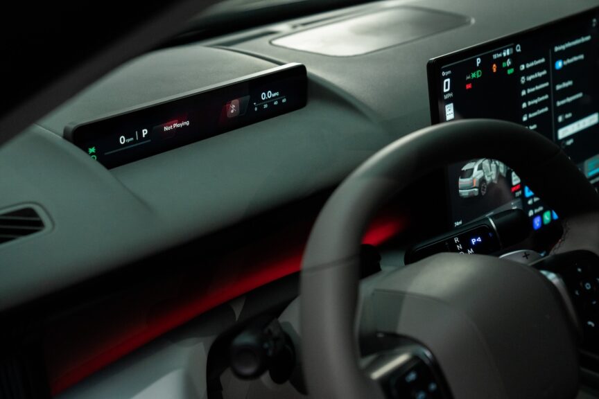 2027 Hyundai Tucson in studio. Slim digital instrument cluster. Image courtesy of Hyundai